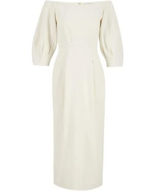 Gabriela Hearst Majano Off-Shoulder Puff-Sleeves Midi Dress - White