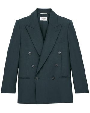 Saint Laurent Double-Breasted Peak-Lapel Jacket - Blue