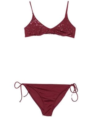 MC2 Saint Barth Virgo Sequin-Embellished Side-Tie Bikini - Red