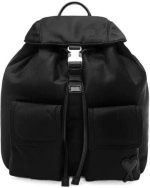 Ami Paris Mochila Marcel Pequeña De Nylon Con Solapa - Negro
