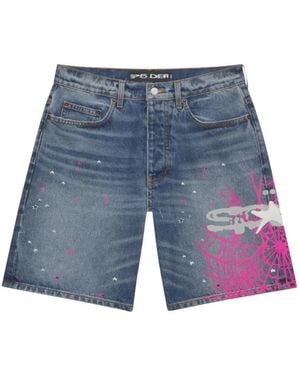 Sp5der Heavy Web Denim Shorts - Blue
