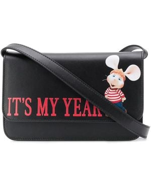 Alberta Ferretti Slogan Printed Cross Body Bag - Black