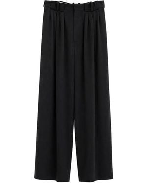 SOSHIOTSUKI Pantalon Eight Tuck En Laine À Design Plissé - Black