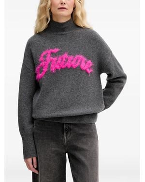 From Future Mock Neck Text Jumper - Grey