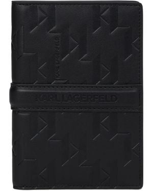 Karl Lagerfeld Logo-Embossed Passport Wallet - Black