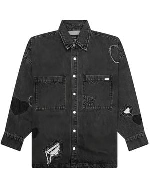 NAHMIAS Heart-Patchwork Denim Shirt - Black