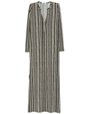 Siyu Striped V-Neck Dress - Grey