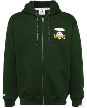 Aape By A Bathing Ape Logo-Print Cotton-Blend Zip-Up Hoodie - Green