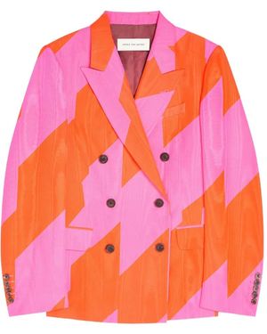 Dries Van Noten Geometric-Print Double-Breasted Blazer - Pink