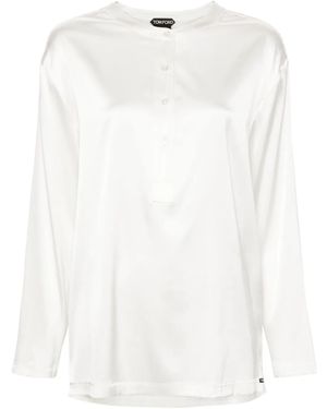 Tom Ford Band-Collar Satin Blouse - White