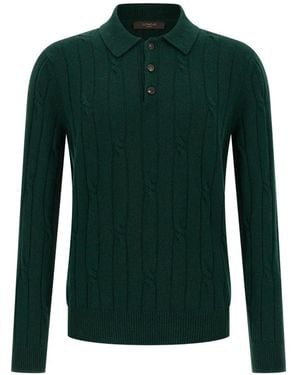 Zanone Cable-Knit Virgin Wool Polo Shirt - Green