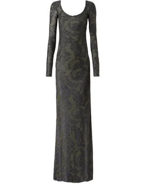 Etro Chenille Jacquard Long Dress With Paisley Foliage Motif - White