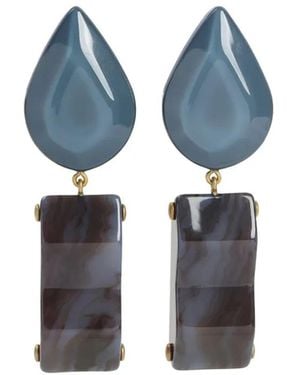 Giorgio Armani Teardrop-Rectangular Stone Clip-On Earrings - Blue