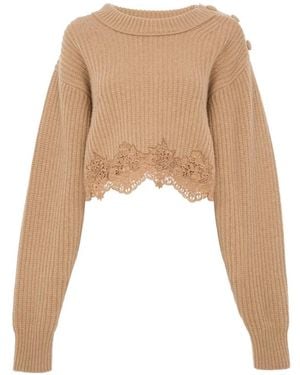 Chloé Pullover Mit Spitzenbesatz Und Knopfdetail - Natur