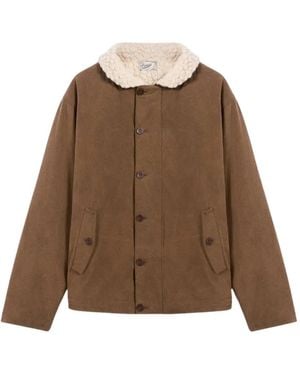 Pence Shearling-Collar Cotton Jacket - Brown
