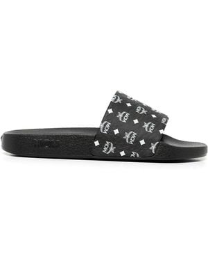 MCM Monogram-Print Slides - Black