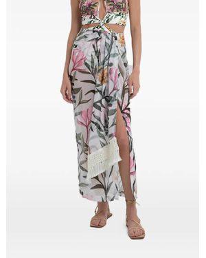 PATBO Floral Fringed Maxi Skirt - White