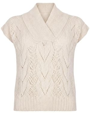 D.exterior Open-Knit Shawl-Collar Top - White