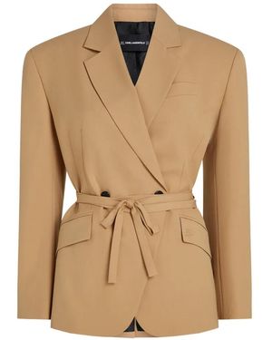 KARL LAGERFELD Tie-Waist Double-Breasted Blazer - Natural