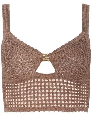 L'Agence Tracy Metallic-Knit Bralette - Brown