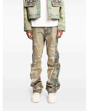 Who Decides War Distressed Panelled Jeans - Multicolour