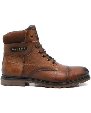 Bugatti Lace-Up Paneled Booties - Brown