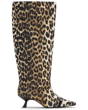 Ganni Animal Print Fabric Boots - Brown