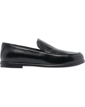 Poeve Round-Toe Leather Loafers - Black