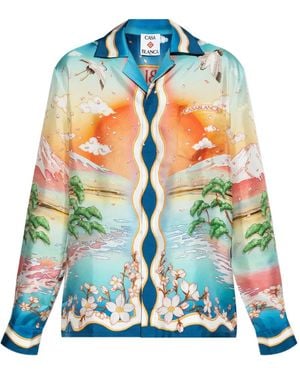 CASABLANCA Silk Shirt With Print - Blue