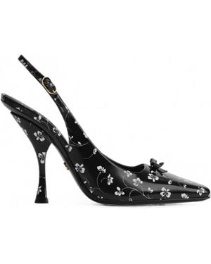 Dolce & Gabbana Escarpins En Cuir De Veau À Imprimé Floral Et Bride Arrière - White