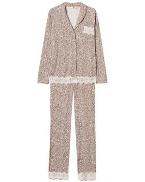 Twin Set Printed Lace-Trim Pyjamas - Natural