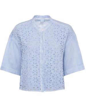 120% Lino Broderie-Anglaise Linen Shirt - Blue