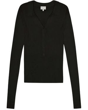 Herskind Gerippte Finn Bluse mit Poloshirtkragen - Schwarz