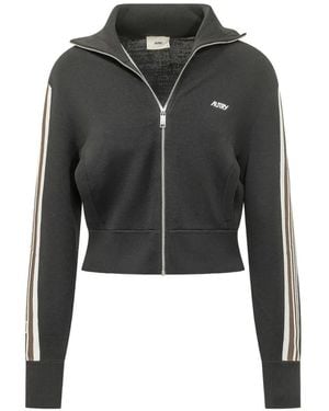 Autry Side-Stripe Zip-Up Sweatshirt - Black
