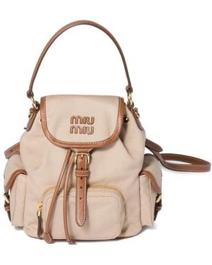 Miu Miu Flap Leather Canvas Backpack - Natural