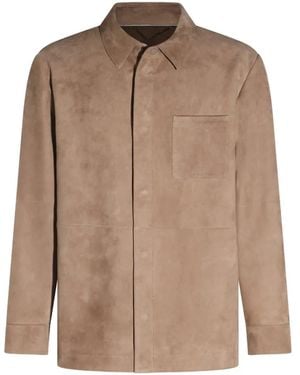 Canali Suede Chest-Pocket Jacket - Brown