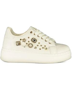 Laura Biagiotti Crystal-Embellished Platform Trainers - White