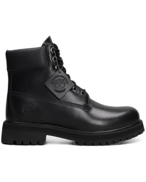 Timberland Heritage Lace-Up Leather Biker Hiking Boots - Black