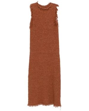 Liviana Conti Frayed Sleeveless Midi Dress - Brown