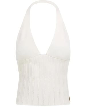 Roberto Cavalli Halterneck Ribbed Top - White