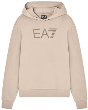 EA7 Sudadera Con Capucha Y Logo De Strass - Neutro