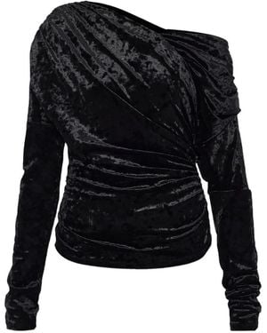 Ganni Long-Sleeve One-Shoulder Top - Black