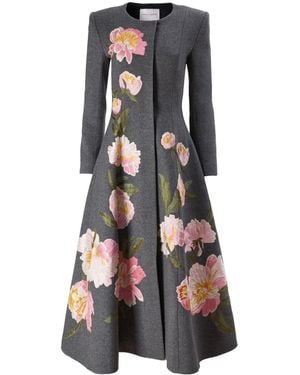 Carolina Herrera Floral-Embroidered Coat - Grey