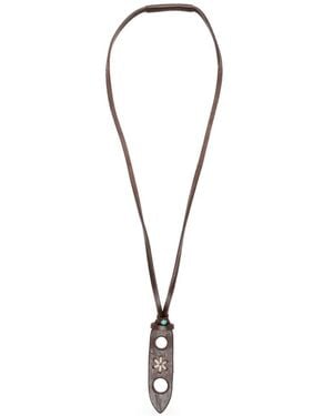 Eraldo Flower-Embroidered Leather Glasses Necklace - White