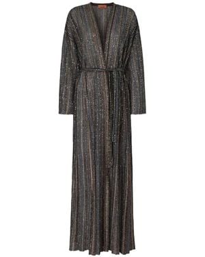 Missoni Abrigo A Rayas Con Cinturón - Negro
