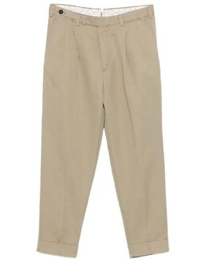 PT Torino Pleated Cuffed Trousers - Natural