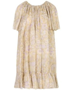 Chloé Floral-Print Ruffled Mini Dress - Natural