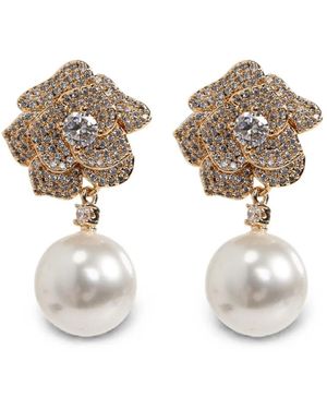 Self-Portrait Crystal-Embellished Faux-Pearl Earrings - White