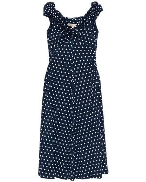 Michael Kors Midi Dress With Polka Dots And A V-Neck - Blue