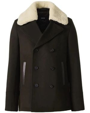 Mackage Cole Shearling-Collar Double-Breasted Coat - Black